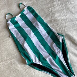 Jolyn Mint and White Vertical Stripe Athletic Swimwear Size 30